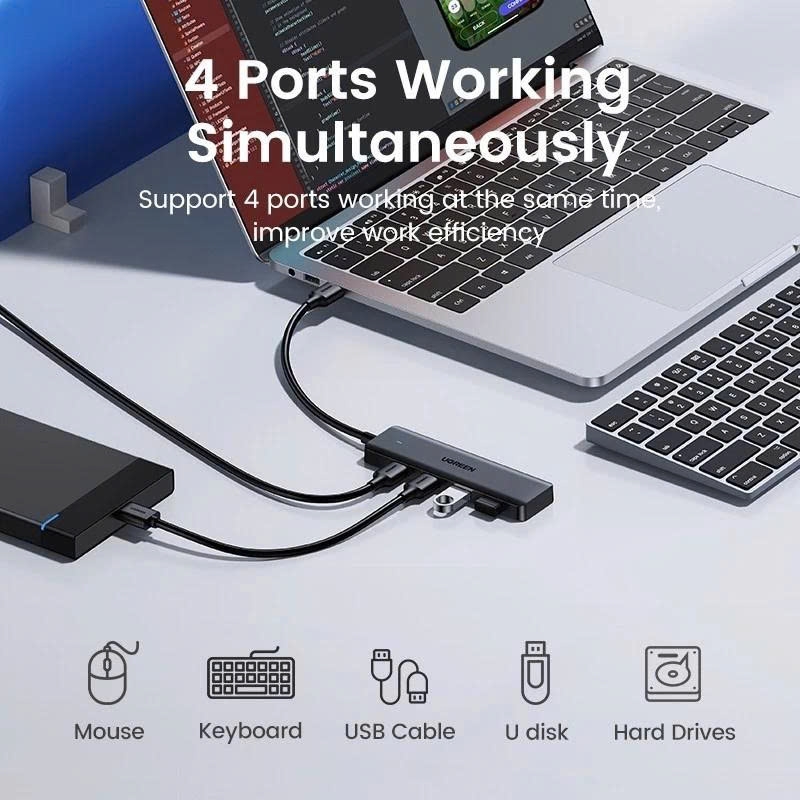 Bộ chia USB 3.0 sang 4 cổng USB Ugreen 25851 CM219 vỏ nhựa dài 15cm màu đen