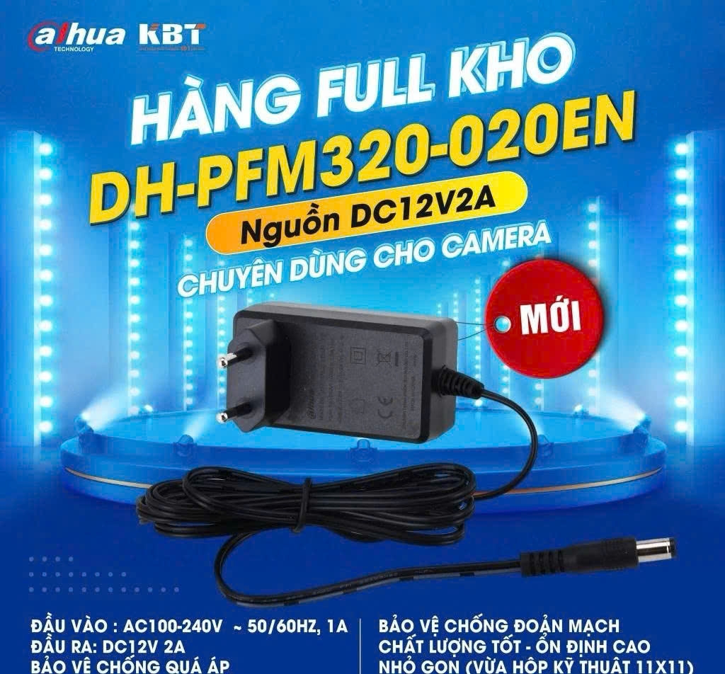 Nguồn 12V-2A Dahua DH-PFM320-020EN, Nguồn 12V2A chuyên dụng camera, Adapter Camera CCTVA