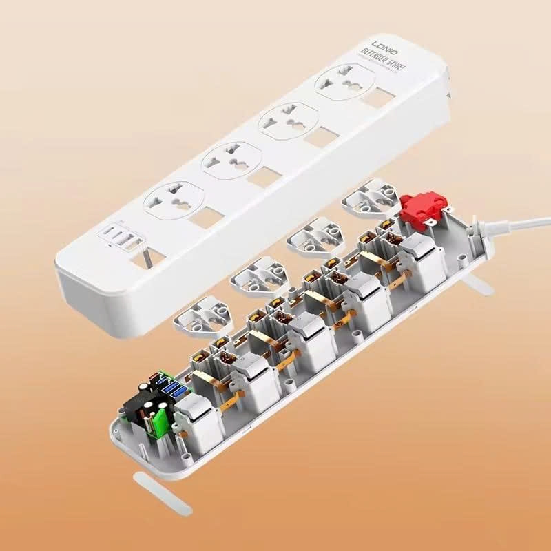 Ổ cắm điện đa năng LDNIO SC4408C 4 cổng AC 2 cổng USB 2 Cổng Type C 2500W dài 2m màu trắng