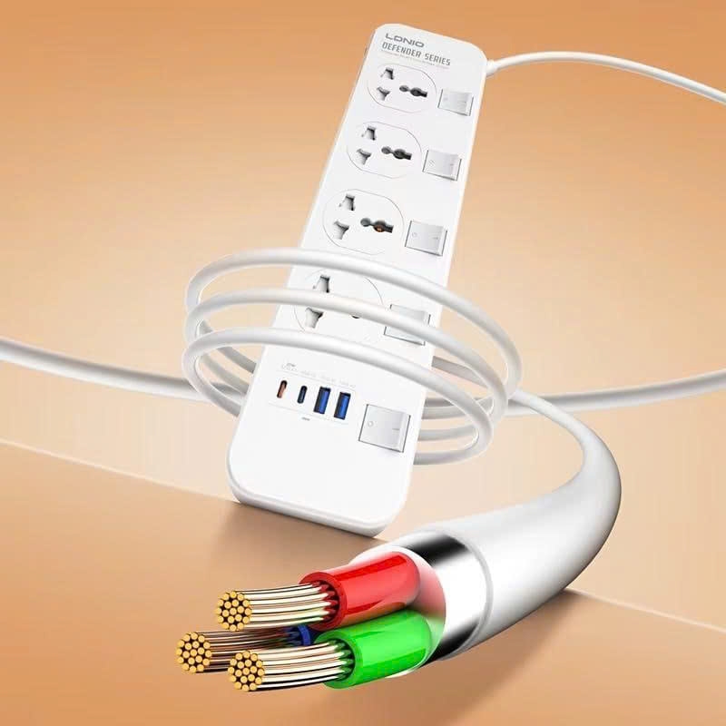 Ổ cắm điện đa năng LDNIO SC4408C 4 cổng AC 2 cổng USB 2 Cổng Type C 2500W dài 2m màu trắng