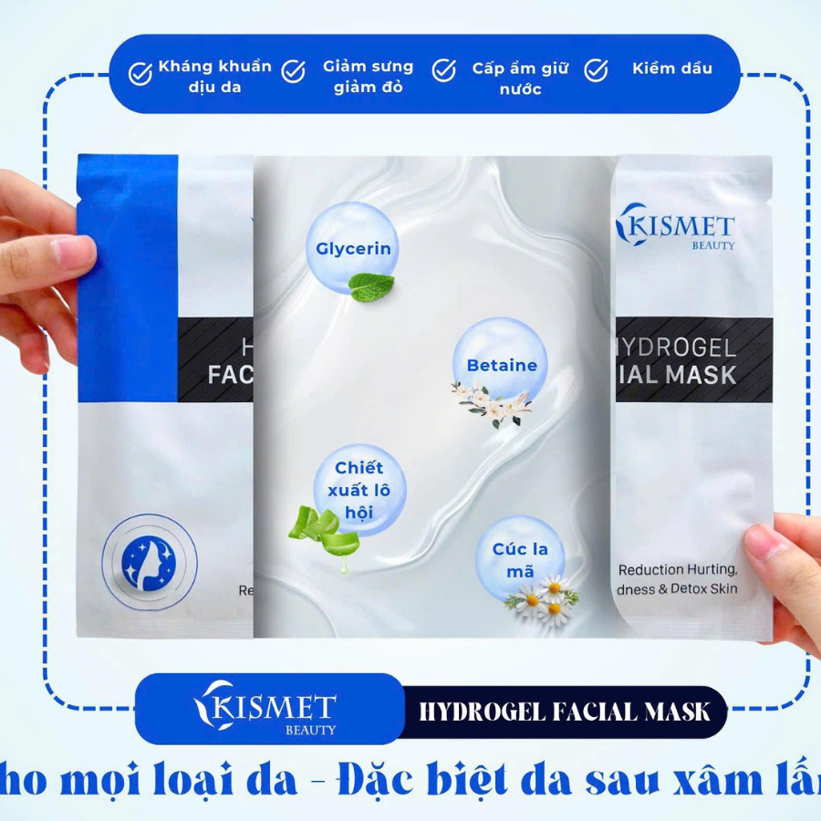 Mặt nạ Kismet Hydrogel Facial Mask - Giảm sưng đỏ, dịu da - Hộp 5 miếng