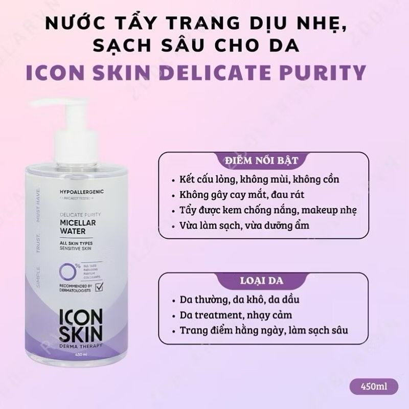 Nước Tẩy Trang ICONSKIN Delicate Purity Micellar Water – Làm Sạch Dịu Nhẹ Cho Da Nhạy Cảm