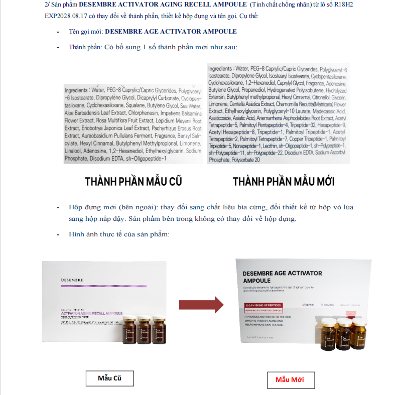 Tế Bào Gốc Căng Bóng và Trẻ Hóa A+ Desembre Activator De-Aging Micro Ampoule
