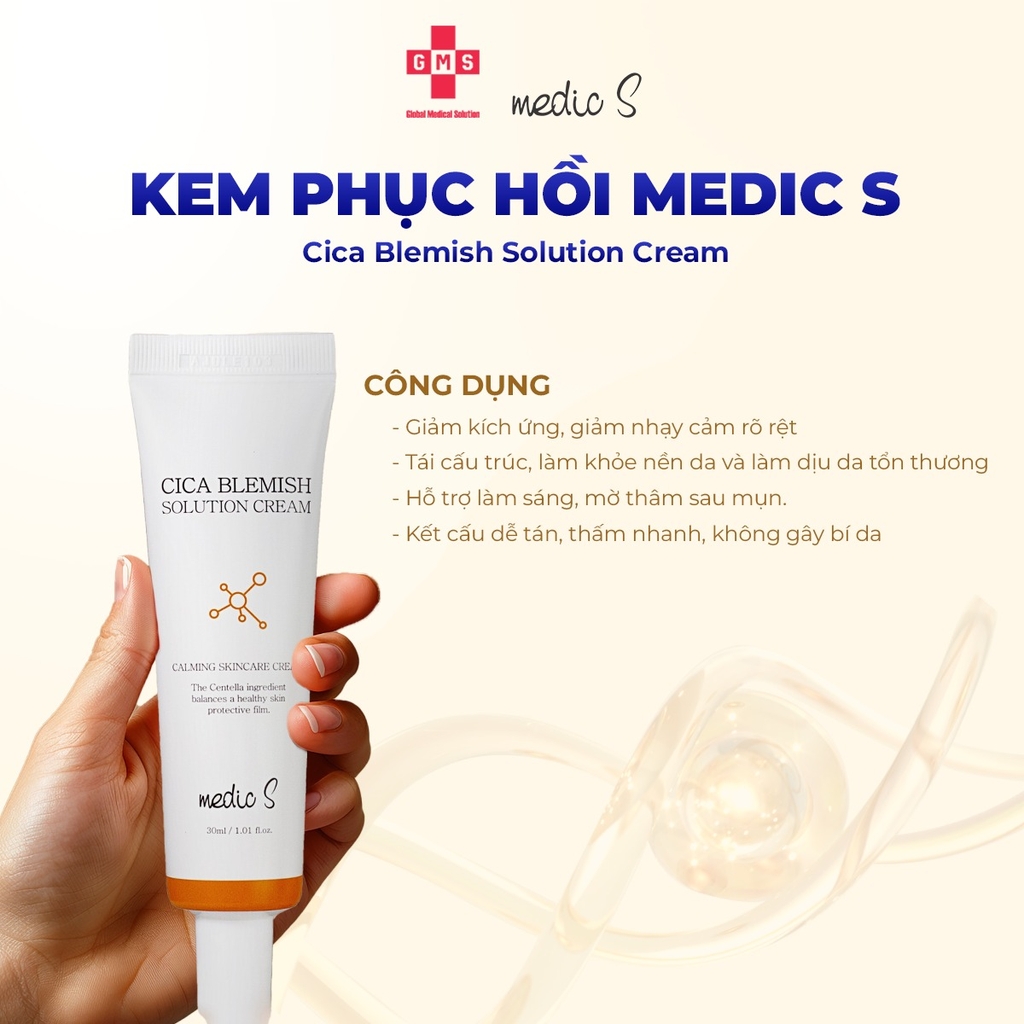 Kem phục hồi Medic S -Cica Blemish Solution 30ml dưỡng ẩm, dịu da