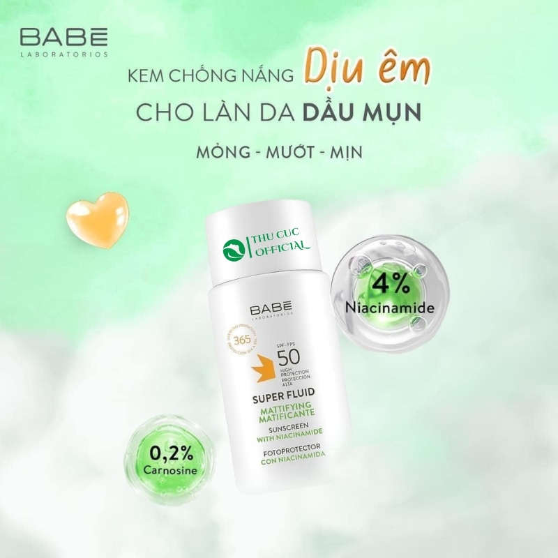 Kem chống nắng Babe Super Fluid Mattifying SPF 50 50ml - Cho da dầu