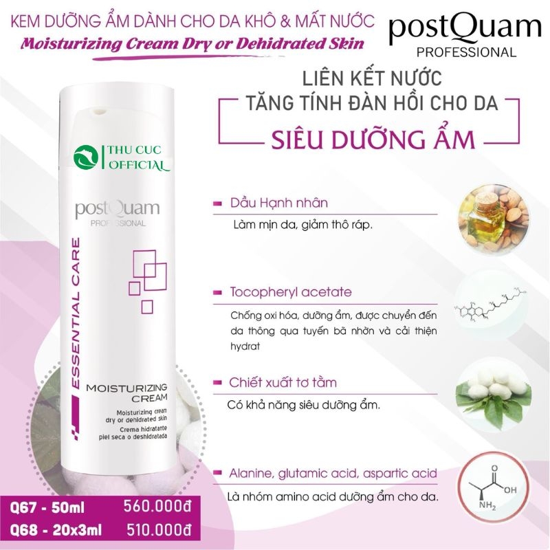 Kem dưỡng ẩm Postquam Moisturizing Cream Dry Or Dehidrated Skin 50ml - Cho da khô