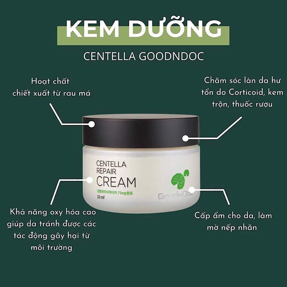 Kem Dưỡng Phục Hồi Da Rau Má GoodnDoc Centella Repair Cream 50ml