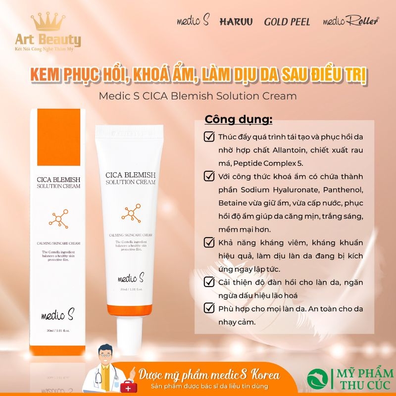 Kem phục hồi Medic S -Cica Blemish Solution 30ml dưỡng ẩm, dịu da