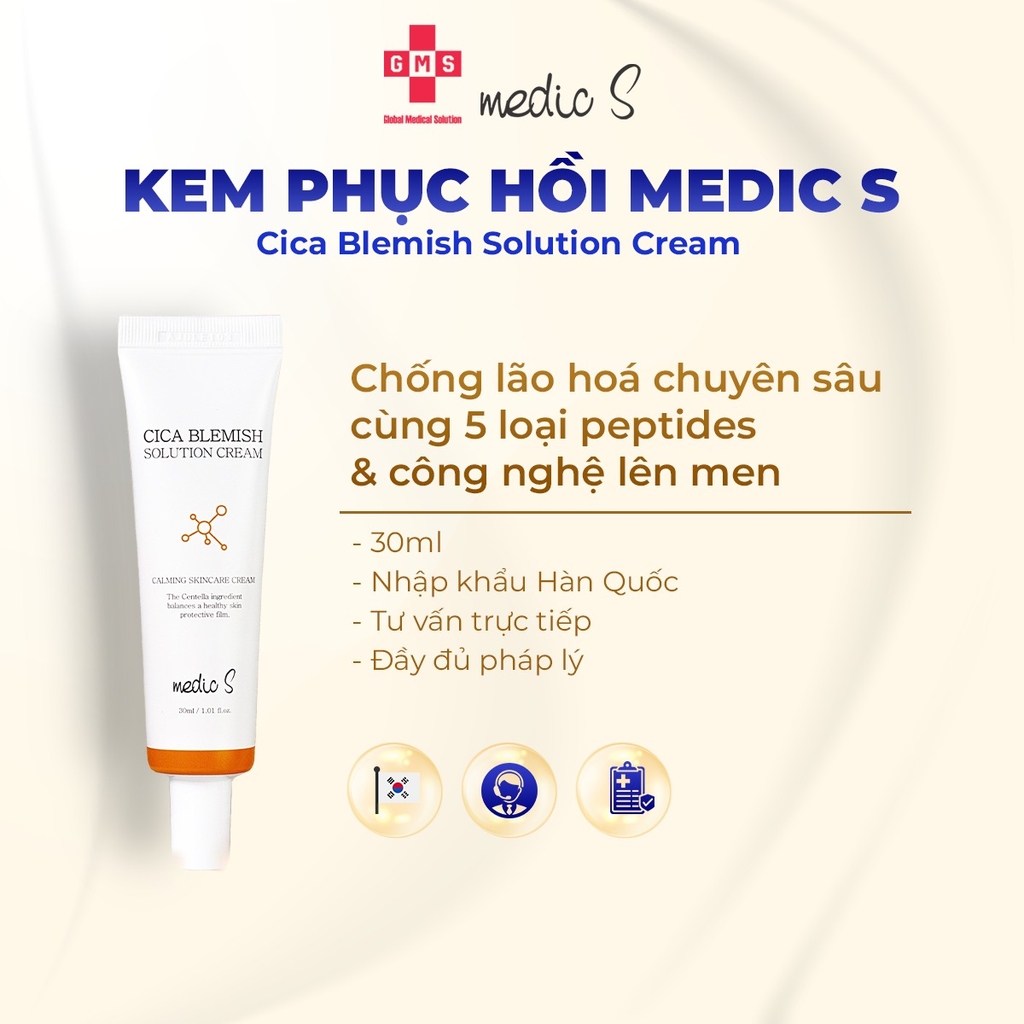 Kem phục hồi Medic S -Cica Blemish Solution 30ml dưỡng ẩm, dịu da
