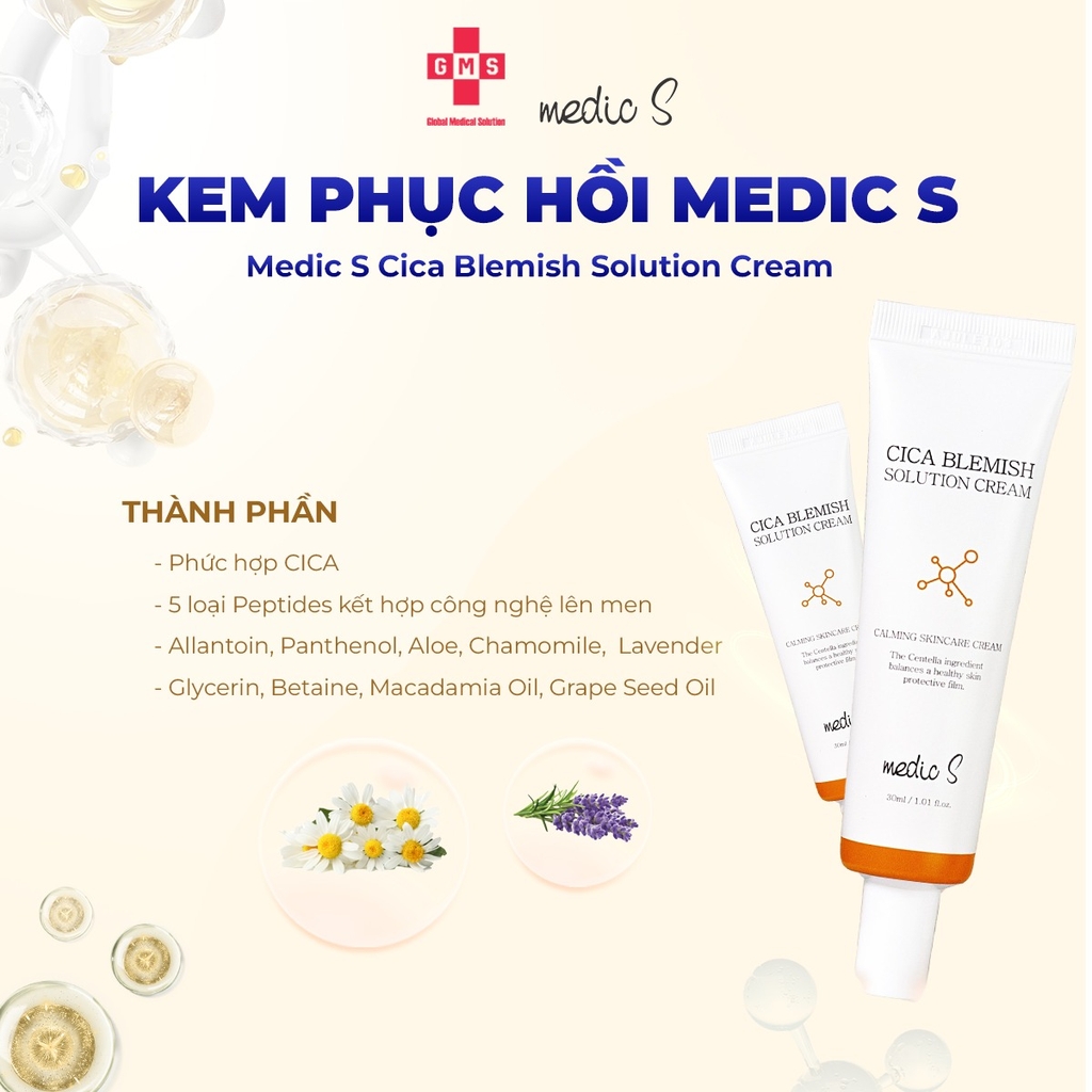 Kem phục hồi Medic S -Cica Blemish Solution 30ml dưỡng ẩm, dịu da