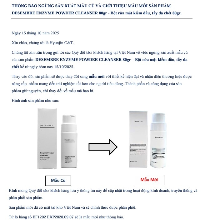 Bột rửa mặt và tẩy da chết Desembre Enzyme Powder Cleanser 80g