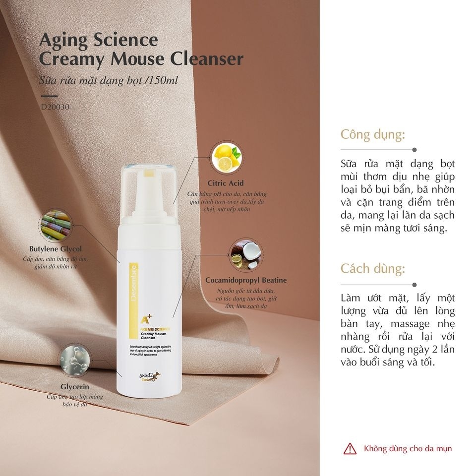 Sữa rửa mặt bọt Desembre Aging Science Creamy Mousse Cleanser 150ml