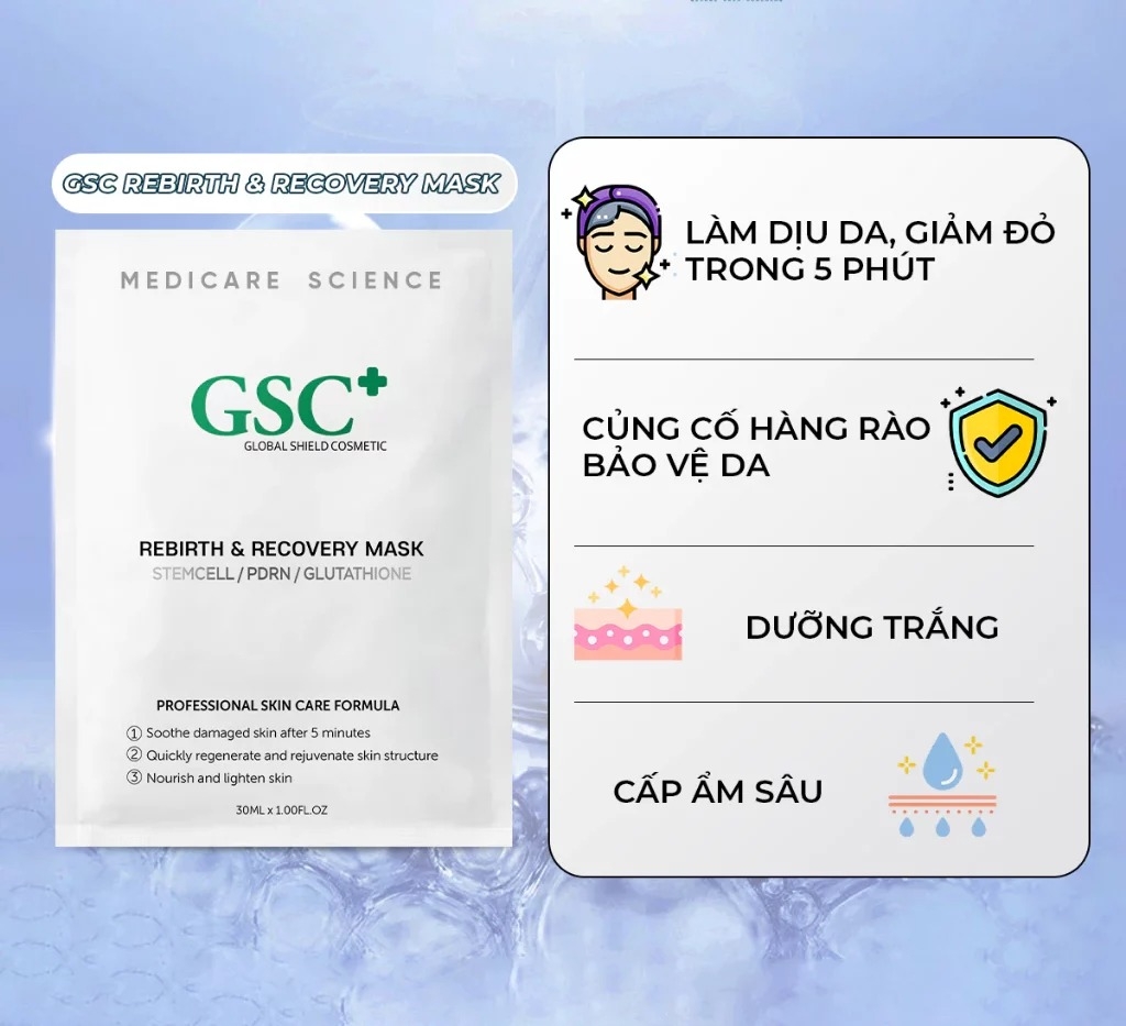 Mặt nạ GSC Rebirth & Recovery Mask - Phục hồi, làm dịu da - Hộp 10 miếng