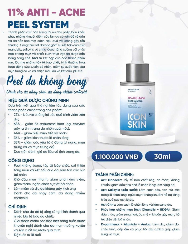 Peel Giảm mụn Icon Skin Anti Acne Smart Peel System 11% và 18% 
