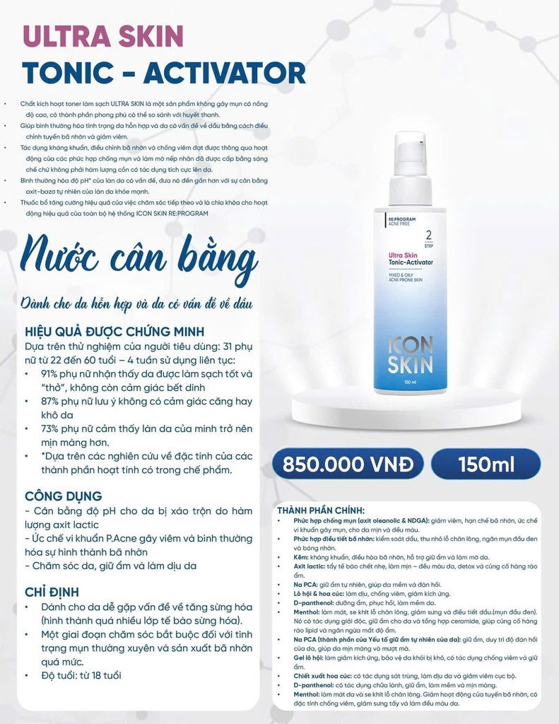 Toner Icon Skin – Ultra Skin Tonic-Activator 150ml - Dịu da mụn