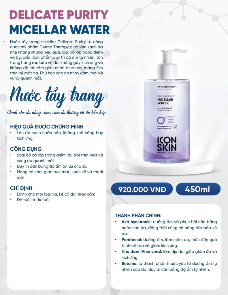 Nước Tẩy Trang ICONSKIN Delicate Purity Micellar Water – Làm Sạch Dịu Nhẹ Cho Da Nhạy Cảm