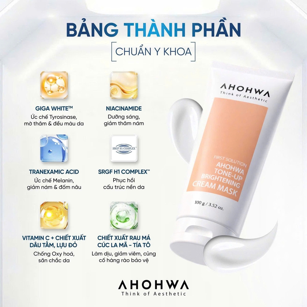 Mặt nạ kem ủ trắng Ahohwa Tone-Up Brightening Cream Mask 500g