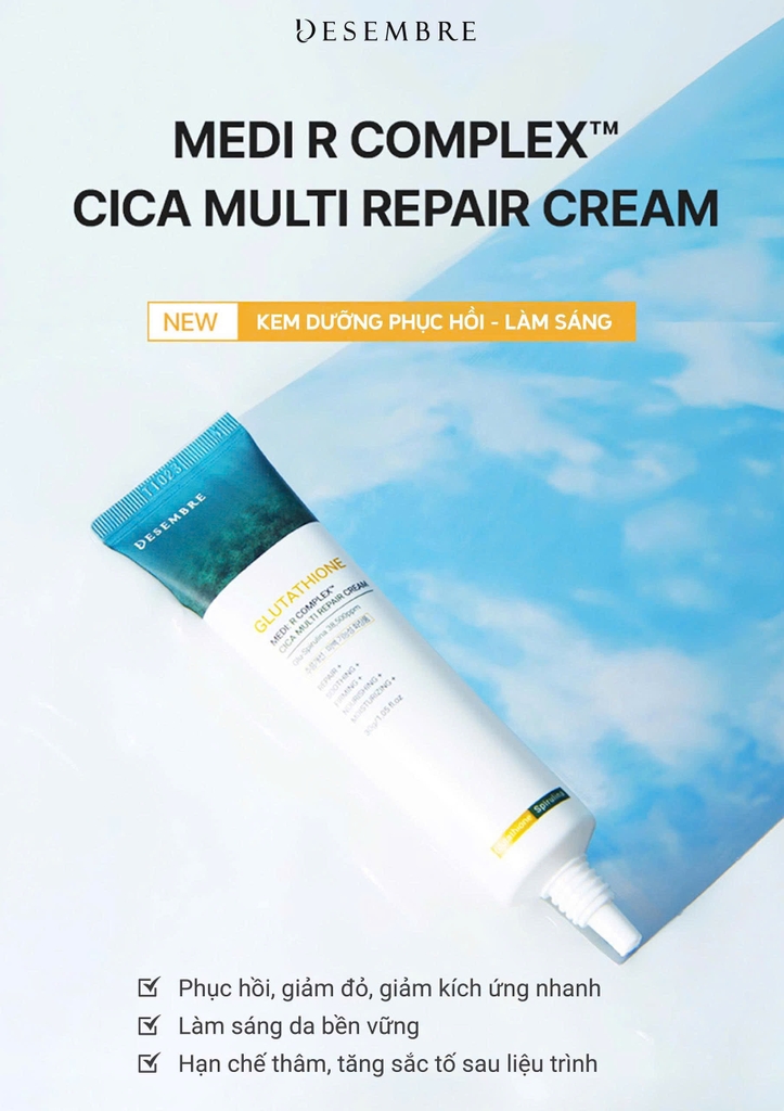 Tinh chất phục hồi kháng sắc tố liposome Glutathione Cica Multi Repair Serum Desemre