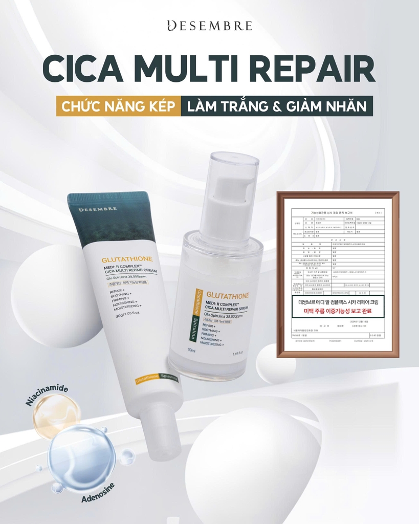 Tinh chất phục hồi kháng sắc tố liposome Glutathione Cica Multi Repair Serum Desemre