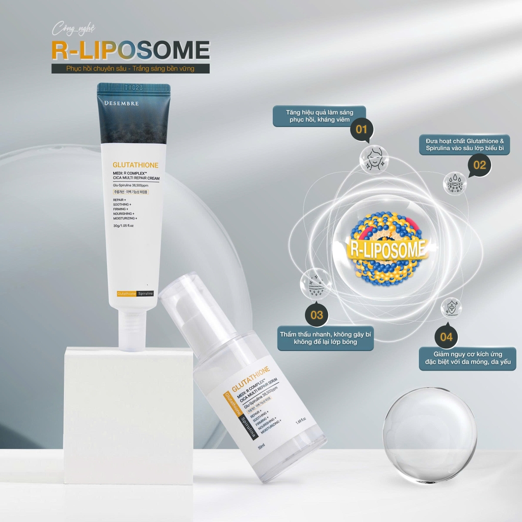 Tinh chất phục hồi kháng sắc tố liposome Glutathione Cica Multi Repair Serum Desemre