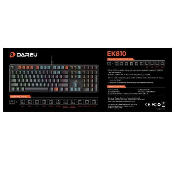 Bàn phím cơ DareU EK810 Black red, 104 phím Multiple LED 7 màu