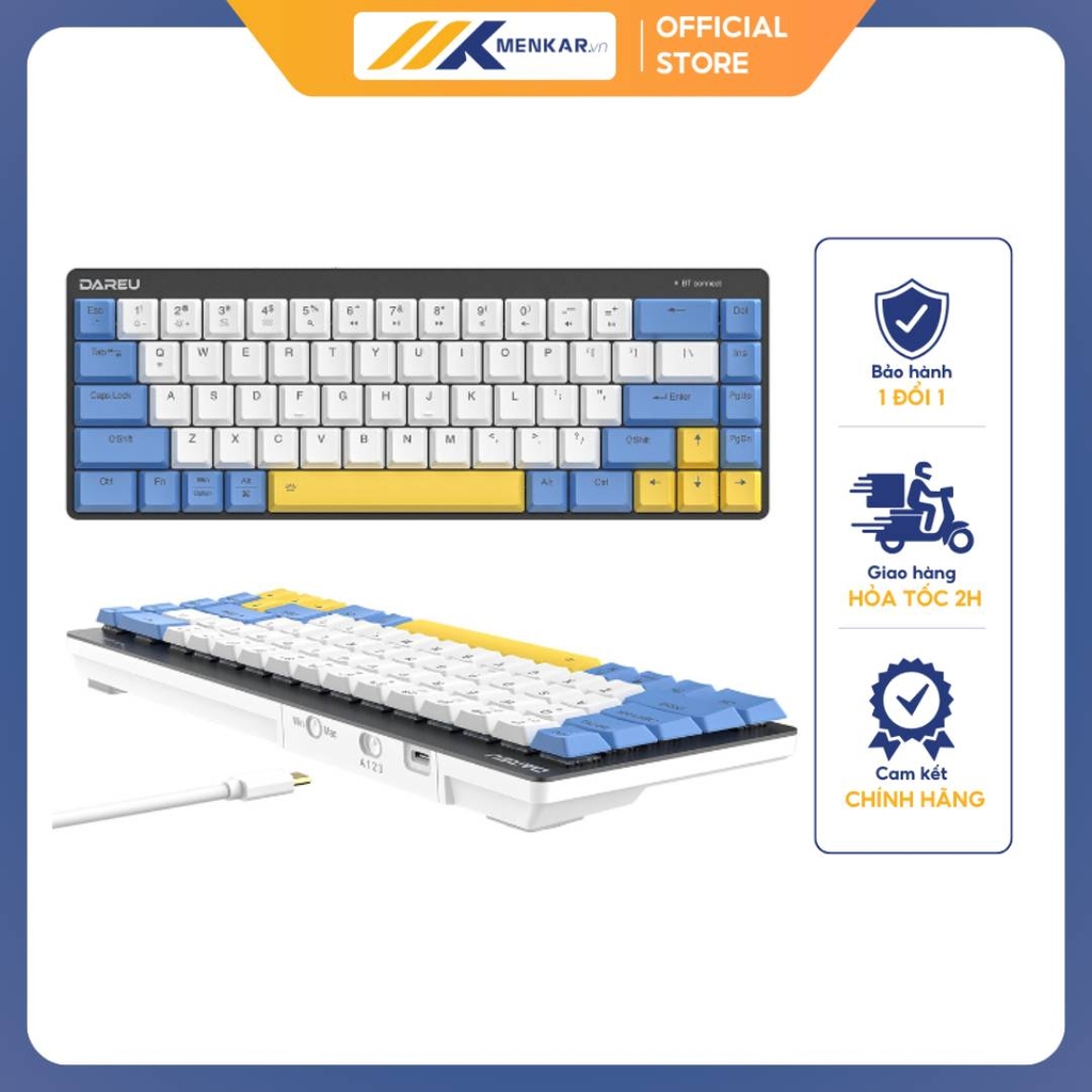 Bàn phím cơ DareU EK868 Bluetooth Black Blue Switch