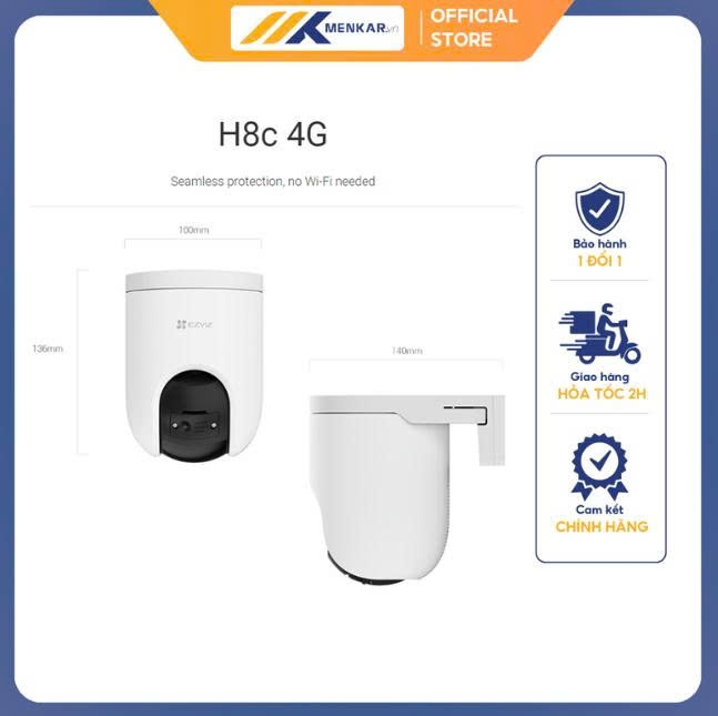 Camera Ngoài Trời Ezviz CS-H8C 4G - kết nối kép: SIM 4G hoặc mạng dây RJ45