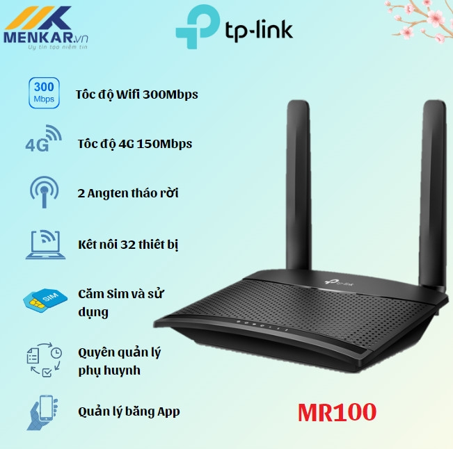 Thiết bị phát Wifi di động Tp-link MR100 4G LTE Chuẩn N Tốc Độ 300 Mbps