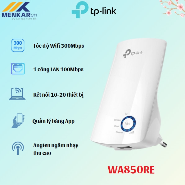 Bộ kích sóng WiFi TPLink TL-WA850RE, 300Mps, 2 Râu, 1 LAN 10/100Mp