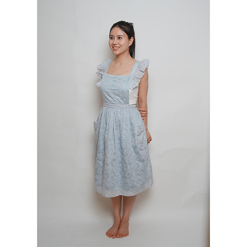 Tạp Dề  Vintage Ren  – Tạp Dề Thời Trang Cao Cấp - Dành Cho Mẹ Và Bé, Màu Trắng/Xanh - Set NGỌT