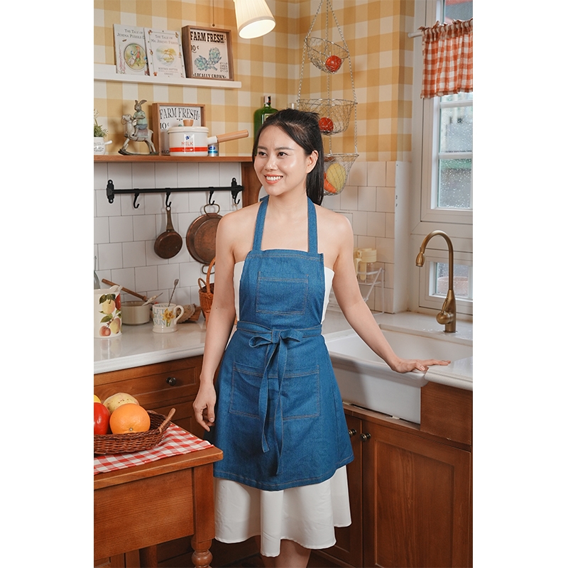 Tạp Dề Denim Cotton Hiện Đại – Tạp Dề Thời Trang Cao Cấp -  Dành Cho Mẹ Và Bé - Set ĐẬM