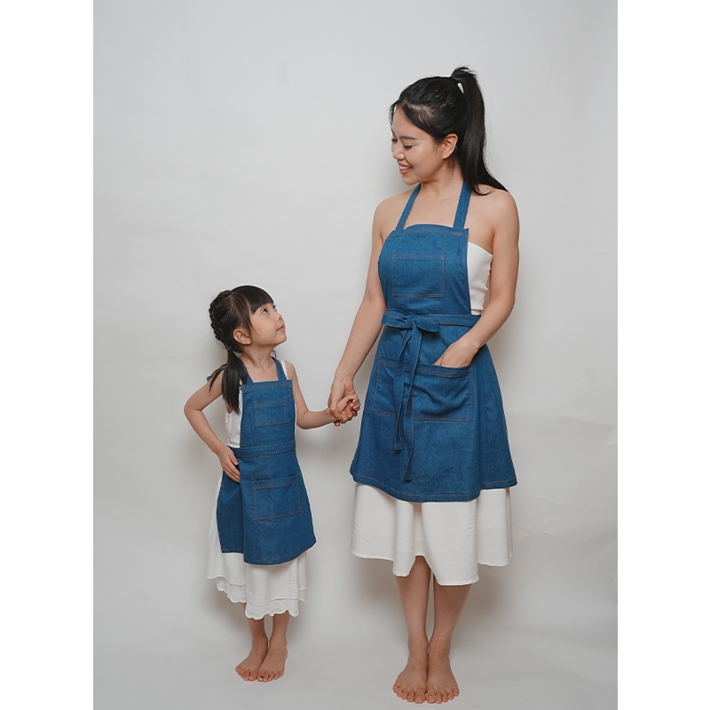 Tạp Dề Denim Cotton Hiện Đại – Tạp Dề Thời Trang Cao Cấp -  Dành Cho Mẹ Và Bé - Set ĐẬM