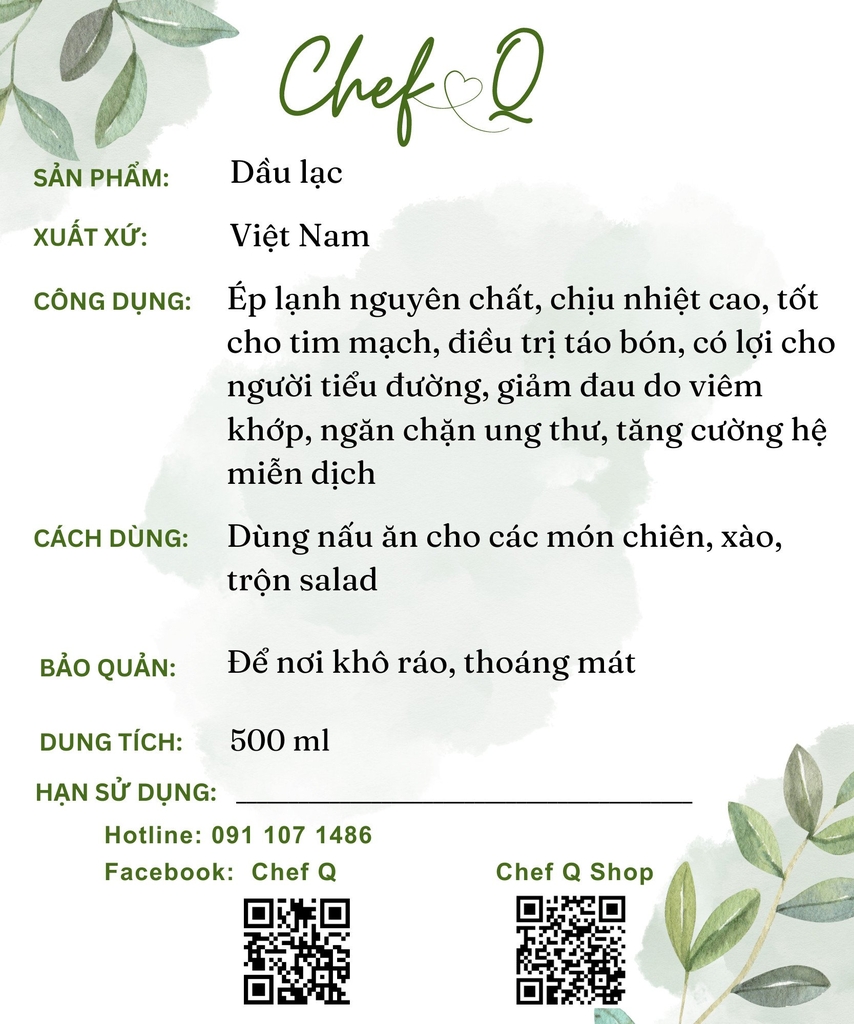 Dầu lạc nguyên chất ép thủ công chai 500ml
