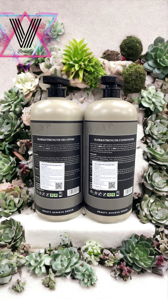 Cặp Gội Xả MiKa ngăn gầu, giảm rụng tóc, phục hồi tóc khô xơ hư tổn 2000mlx2