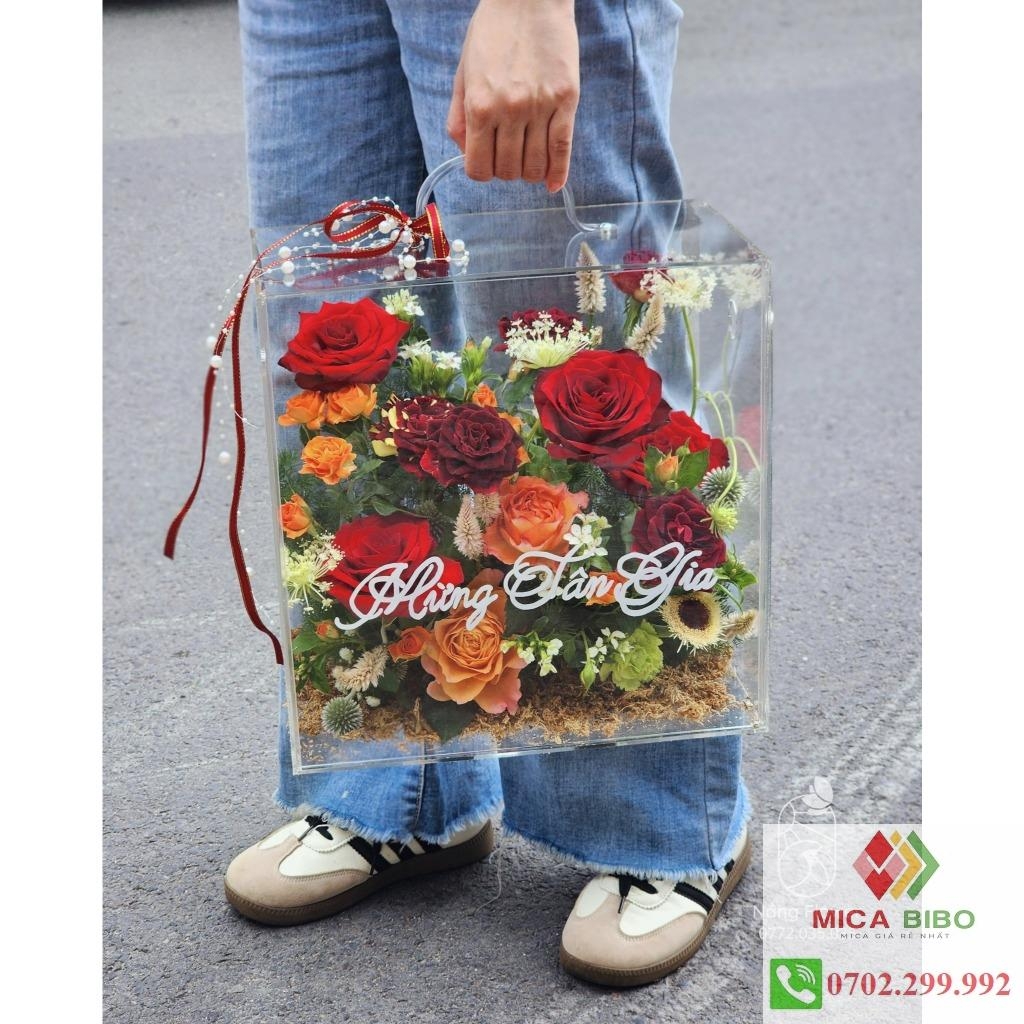 Hộp hoa mica - Hộp VALI đựng quà - đựng hoa quả