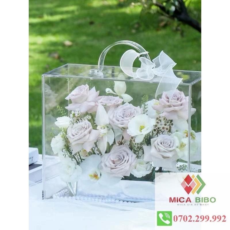 Hộp đựng hoa bằng Mica trong suốt - Hộp vali mica - Hộp đựng quà bằng mica trong suốt, vali hoa