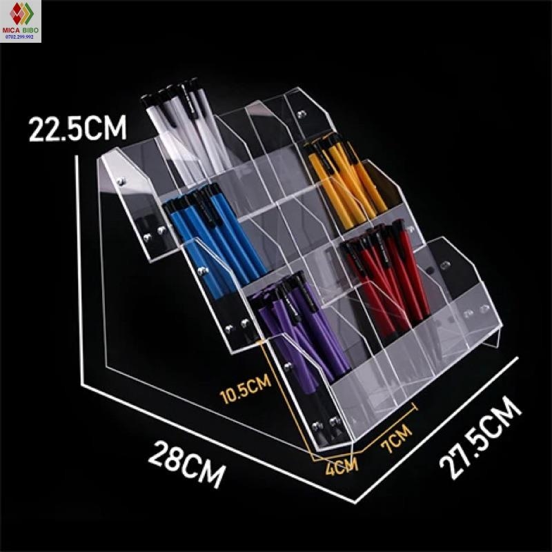 Kệ mica trưng bày bút viết, văn phòng phẩm, nhiều kích thước, thiết kế theo yêu cầu