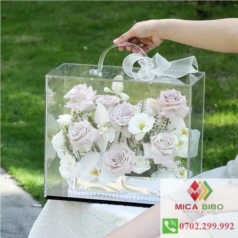Hộp đựng hoa bằng Mica trong suốt - Hộp vali mica - Hộp đựng quà bằng mica trong suốt, vali hoa