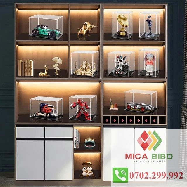 Hộp mica trưng bày, Dài 25cm, rộng 15cm, cao 20cm, dày 2mm, thiết kế theo yêu cầu