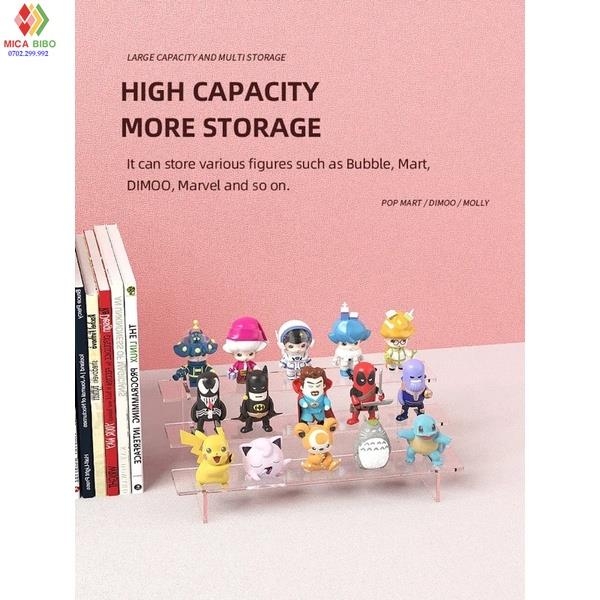 Kệ Mica lắp ghép trưng bày mô hình, quà tặng, nhiều tầng, dày 4mm, dài 20cm, rộng mỗi tầng 5cm, cao mỗi tầng 3cm