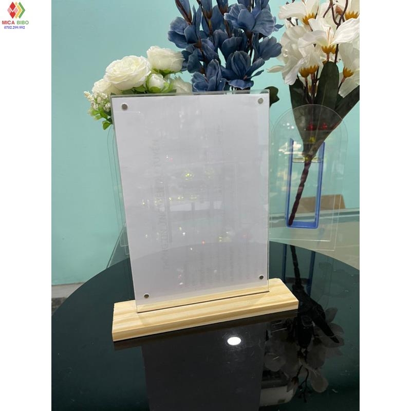 Menu mica đế gỗ, hít nam châm, kích thước A4, A5, A6