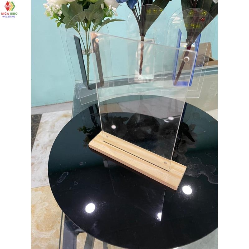 Menu mica đế gỗ, hít nam châm, kích thước A4, A5, A6