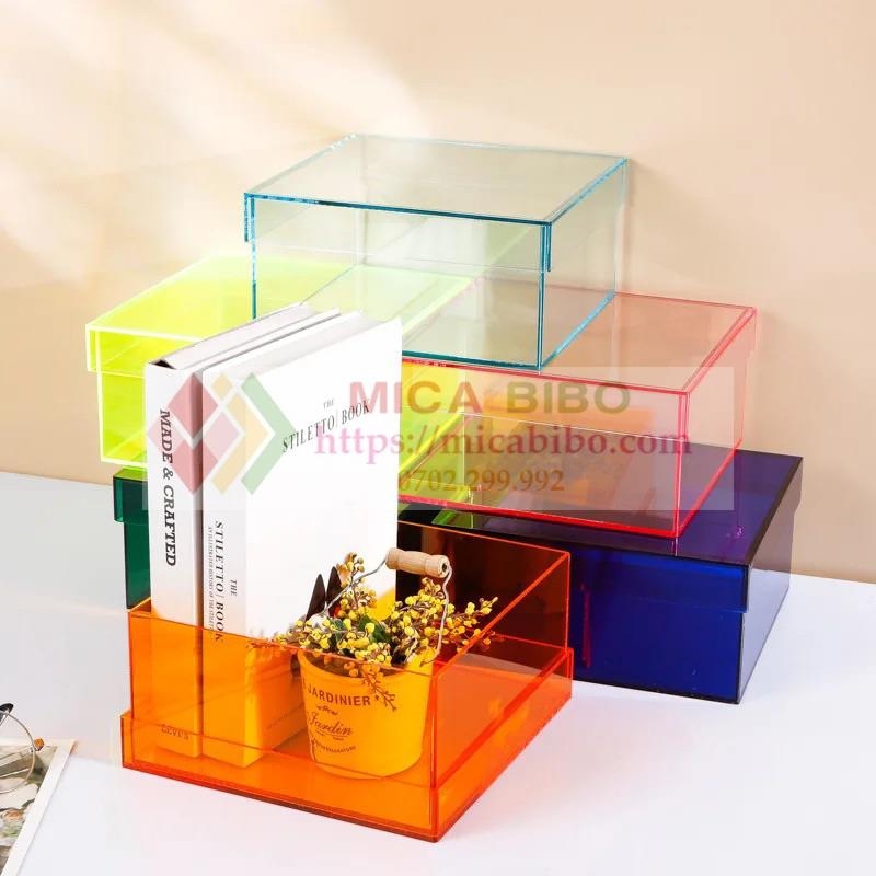 Hàng cao cấp, Hộp mica có nắp đậy trang sức, Mỹ phẩm, hoặc làm kệ trưng bày sản phẩm, nhiều màu sắc