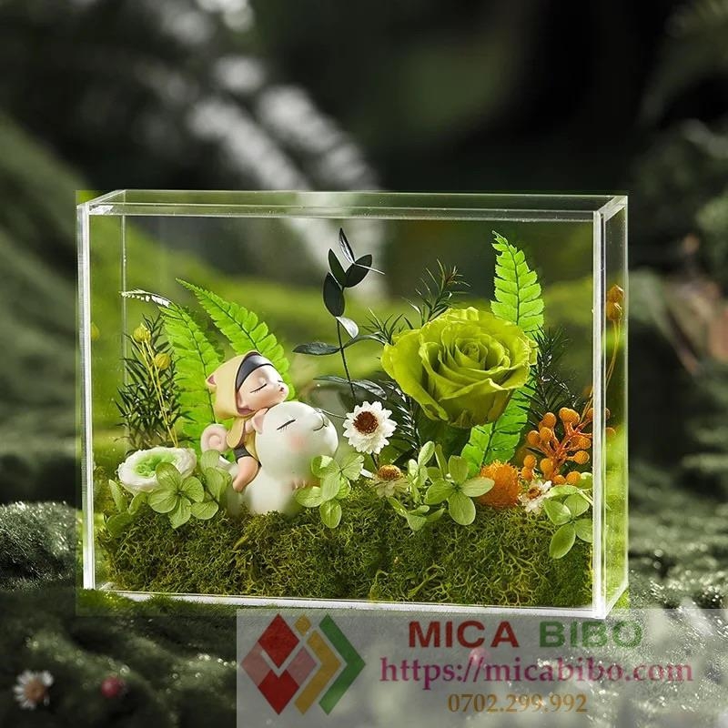 Hộp mica quà tặng hoa, đựng hoa, trang trí sản phẩm, trưng bày Bánh, trái cây, nắp đậy hít nam châm, nhiều kích thước