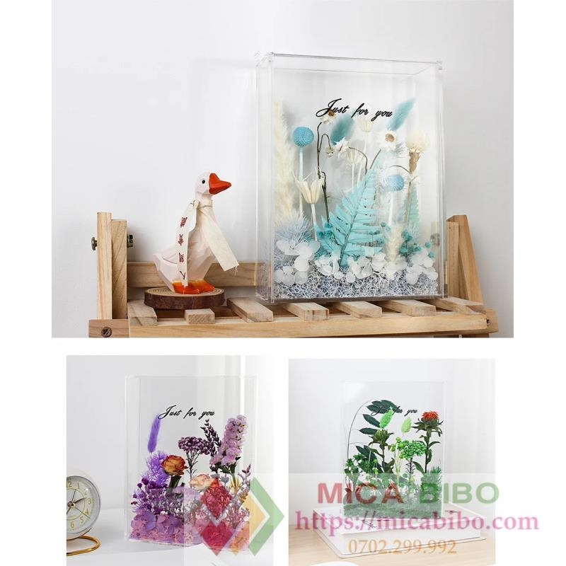 Hộp mica quà tặng hoa, đựng hoa, trang trí sản phẩm, trưng bày Bánh, trái cây, nắp đậy hít nam châm, nhiều kích thước