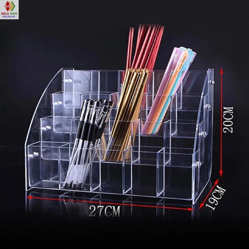 Kệ mica trưng bày bút viết, văn phòng phẩm, nhiều kích thước, thiết kế theo yêu cầu