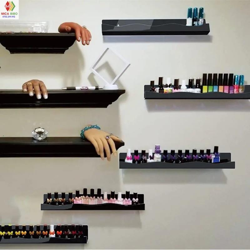 Kệ trưng bày Nail, nước sơn, son, treo tường, dày 3mm, kèm miếng dán ốc vít, nhiều màu sắc