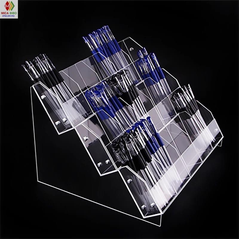 Kệ mica trưng bày bút viết, văn phòng phẩm, nhiều kích thước, thiết kế theo yêu cầu