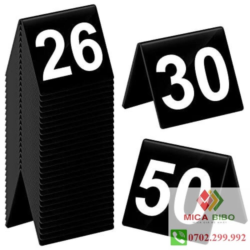 Combo 10-50 Thẻ số để bàn mica, dày 2mm, dùng cho quán ăn, Cafe, nhà hàng, tiệc sinh Nhật, cưới, thiết kế theo yêu cầu