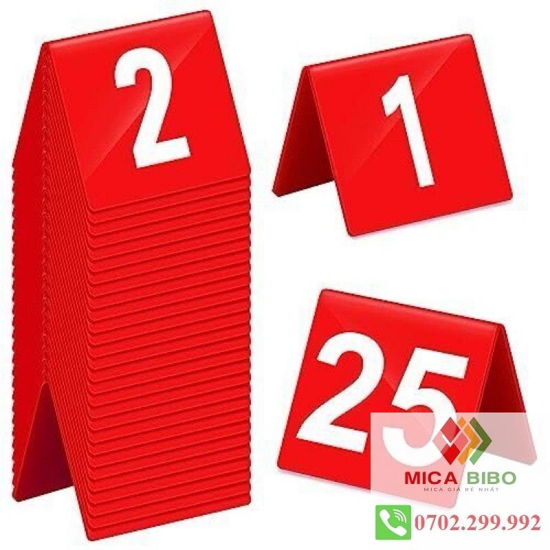 Combo 10-50 Thẻ số để bàn mica, dày 2mm, dùng cho quán ăn, Cafe, nhà hàng, tiệc sinh Nhật, cưới, thiết kế theo yêu cầu